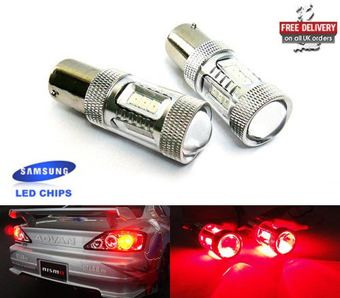 2 pieces of 15 SAMSUNG High Power 2835 SMD LED 566 BAZ15d 7225 P21/4W Light bulb 15W red