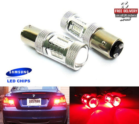 2 pieces of 15 SAMSUNG High Power 2835 SMD LED 566 BAZ15d 7225 P21/4W Light bulb 15W red