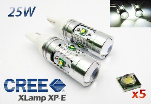 2 pieces of 501 T10 168 194 2825 921 W5W 5x CREE XP-E LED Projector Light bulb 25W white