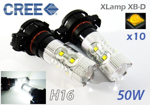 2 pieces of H16 PS19W 5202 9009 10X CREE XB-D LED Projector Light bulb 50W white