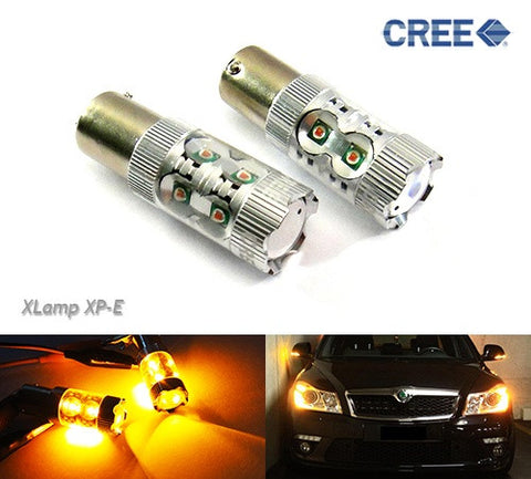 2 pieces of PY21W 581 BAU15s 10x CREE XP-E LED Projector Light bulb 50W amber