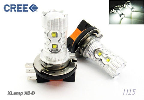 2 pieces of H15 64176 10X CREE XB-D LED Projector Light bulb 50W white