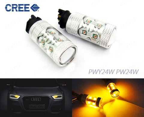 2 pieces of PW24W PWY24W 10x CREE XP-E LED Projector Light bulb 50W amber