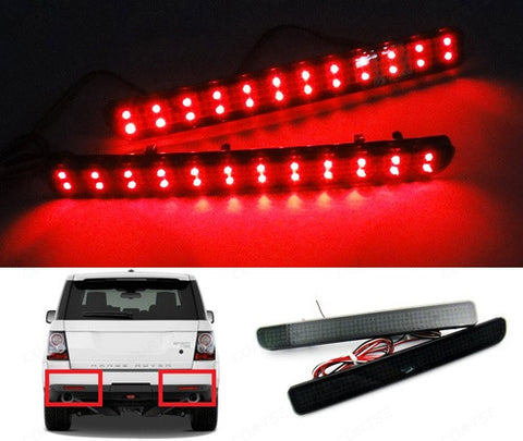 2x LED Bumper Reflector Black Smoked lens Tail Brake Light Red LR3 LR4 Range Rover Sport