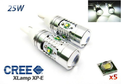 2 pieces of 501 T10 168 194 2825 921 W5W 5x CREE XP-E LED Projector Light bulb 25W white