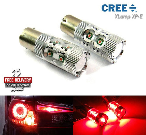 2 pieces of 566 BAZ15d 7225 P21/4W 10x CREE XB-D LED Projector Light bulb 50W red