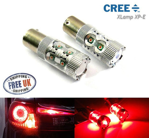 2 pieces of 566 BAZ15d 7225 P21/4W 10x CREE XB-D LED Projector Light bulb 50W red